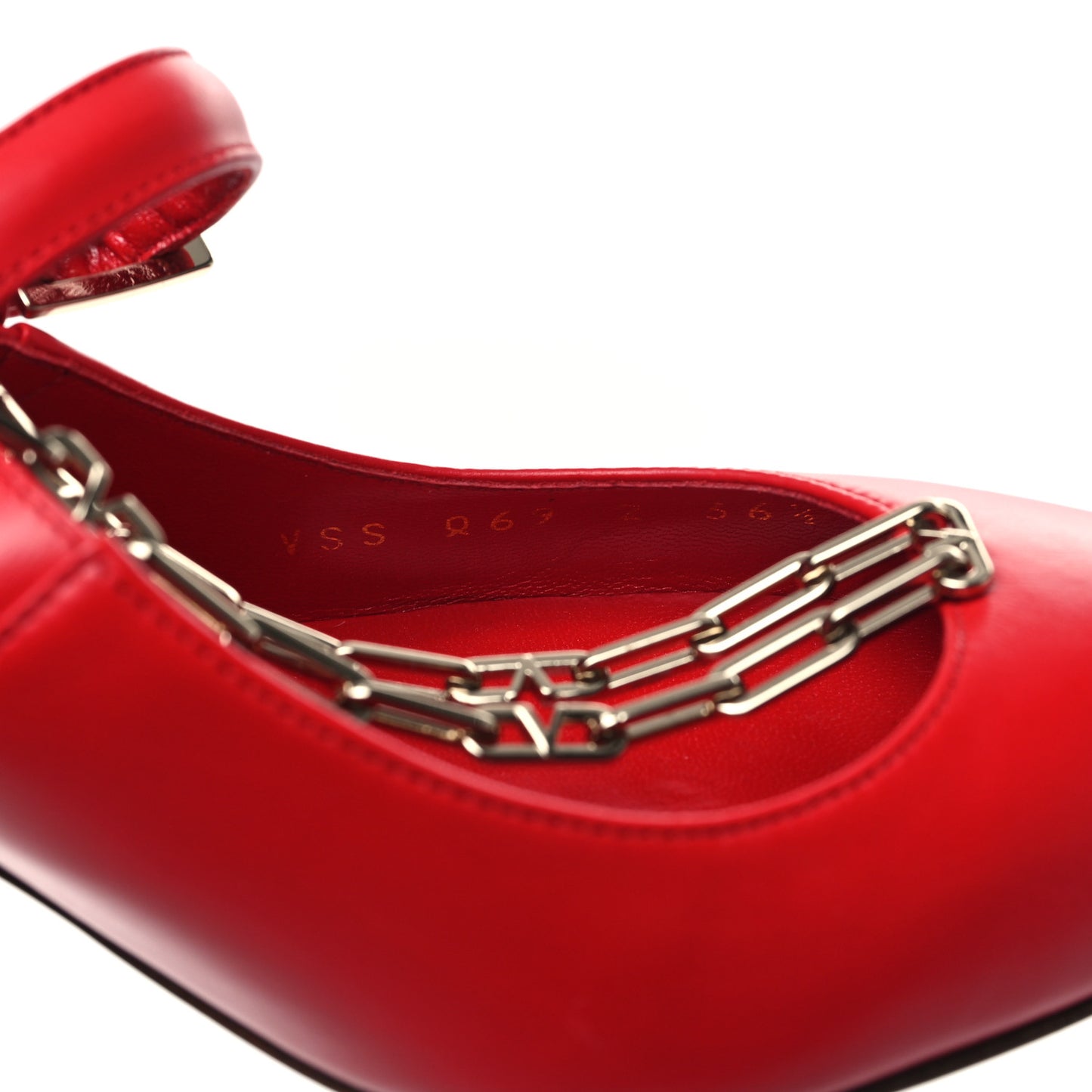 Smooth Calfskin Chain Slingback Pumps 36.5 Red