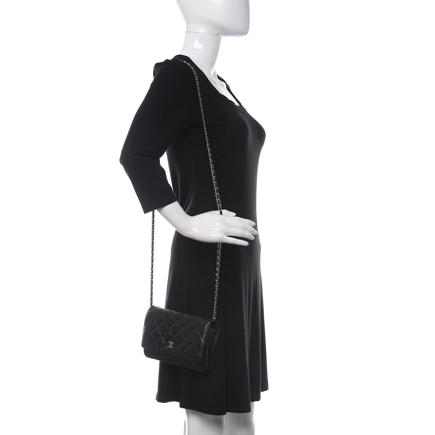 Chanel Lambskin Quilted Wallet On Chain WOC Black 2 of 11