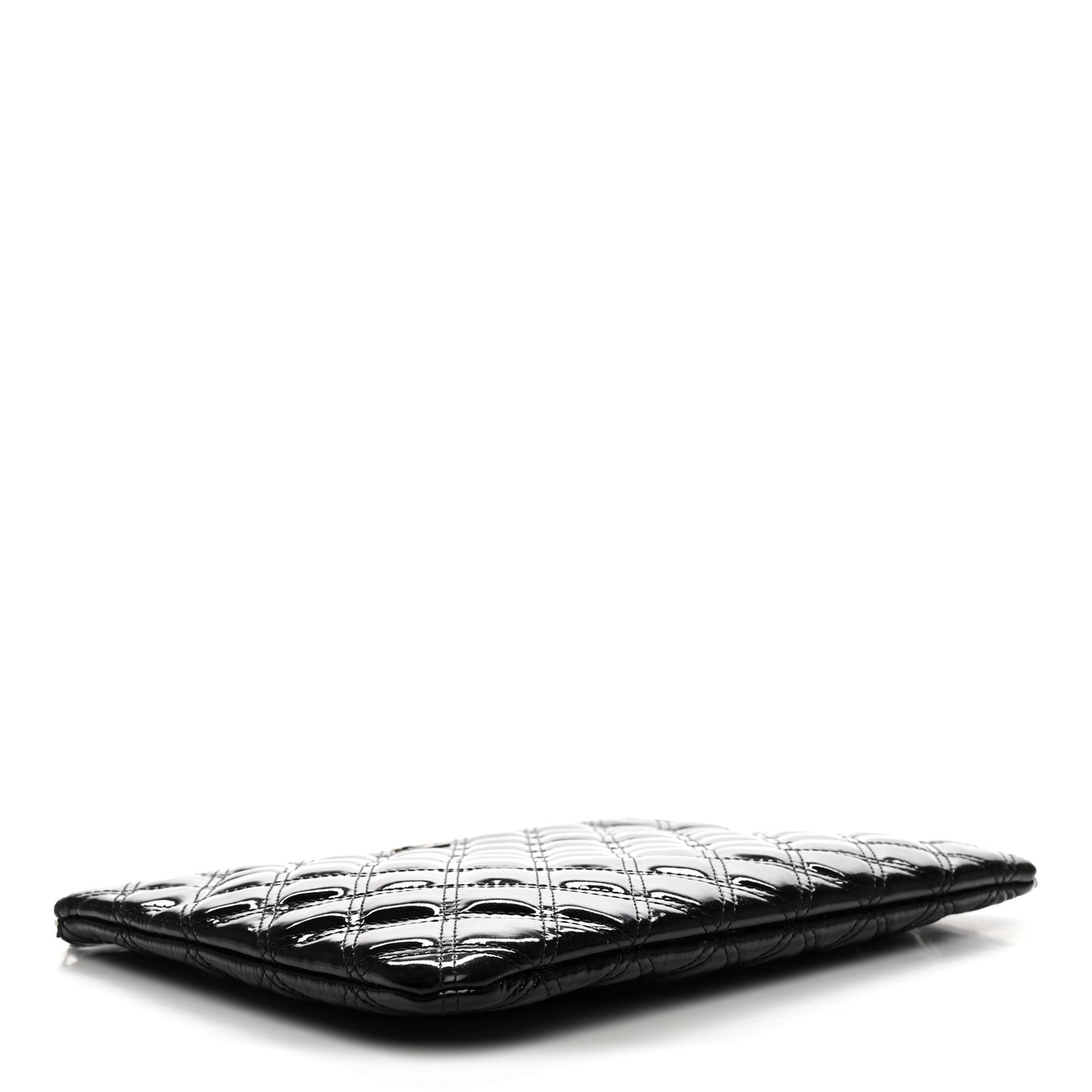 Patent Calfskin Double Stitch Quilted Cosmetic Case Black