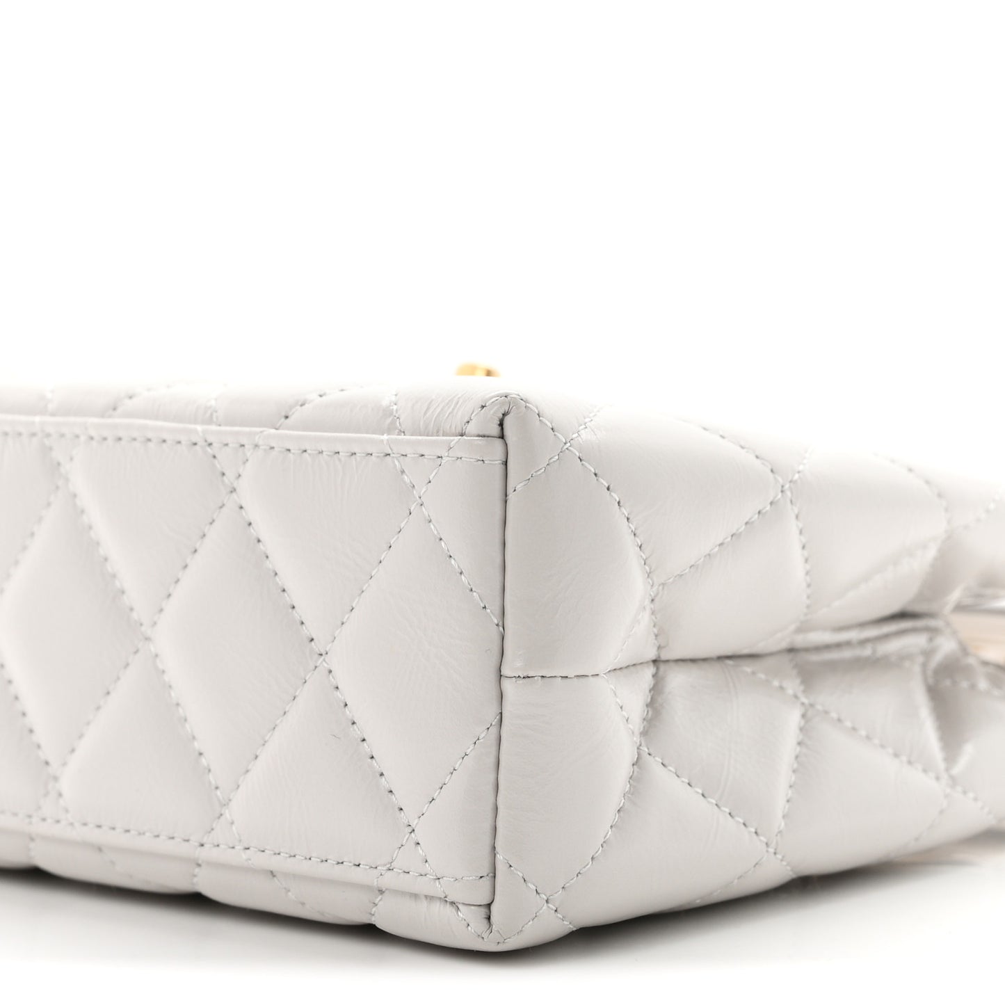 Shiny Aged Calfskin Quilted Nano Kelly Shopper Light Grey