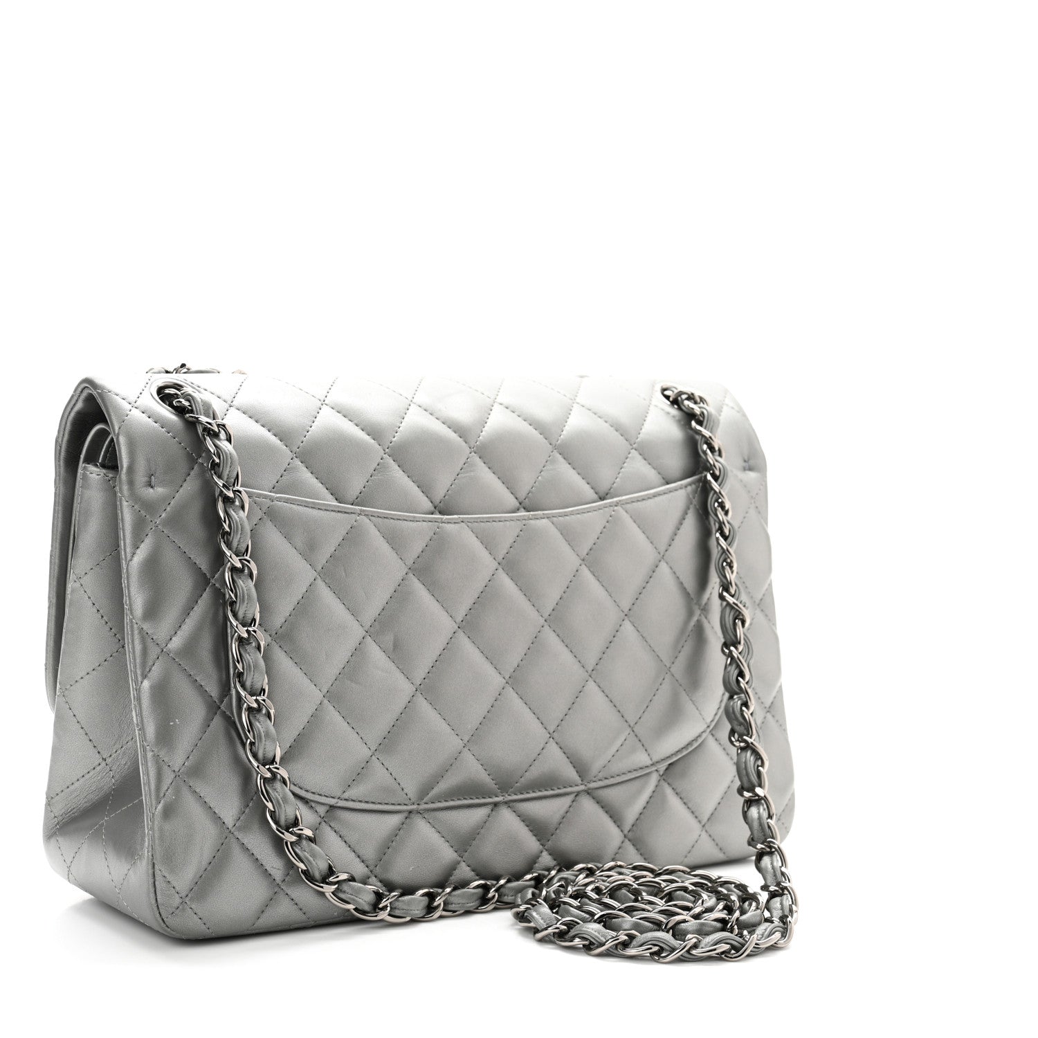 Chanel Metallic Calfskin Quilted Jumbo Double Flap Silver 2 of 14