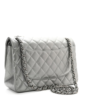 Chanel Metallic Calfskin Quilted Jumbo Double Flap Silver 2 of 14