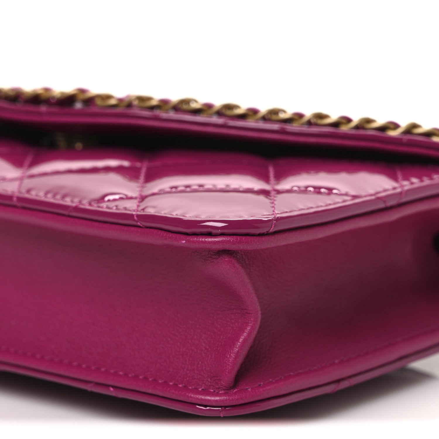 Chanel Patent Quilted Chain Around Heart Wallet On Chain WOC Fuchsia 11 of 11