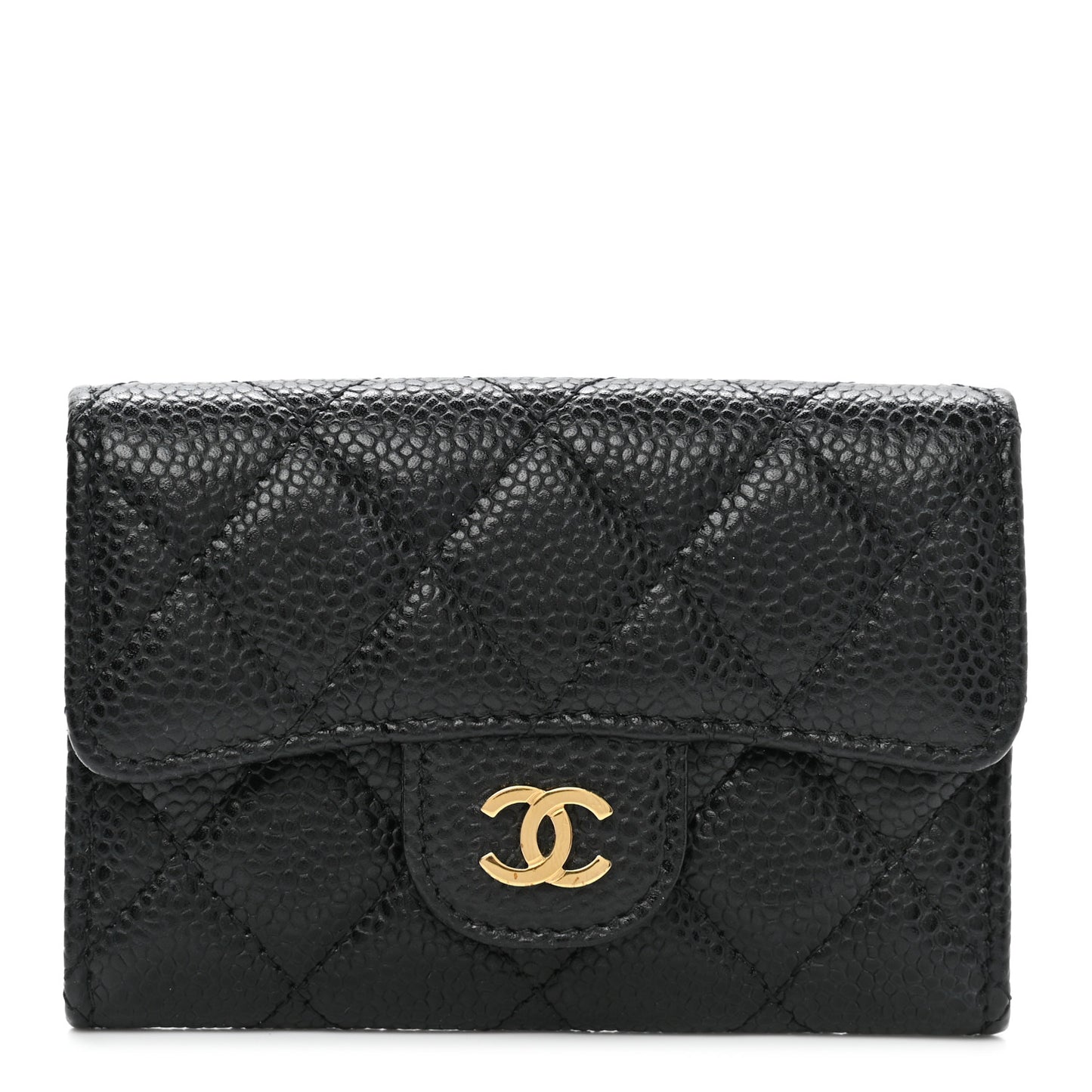 Caviar Quilted Flap Card Holder Wallet Black