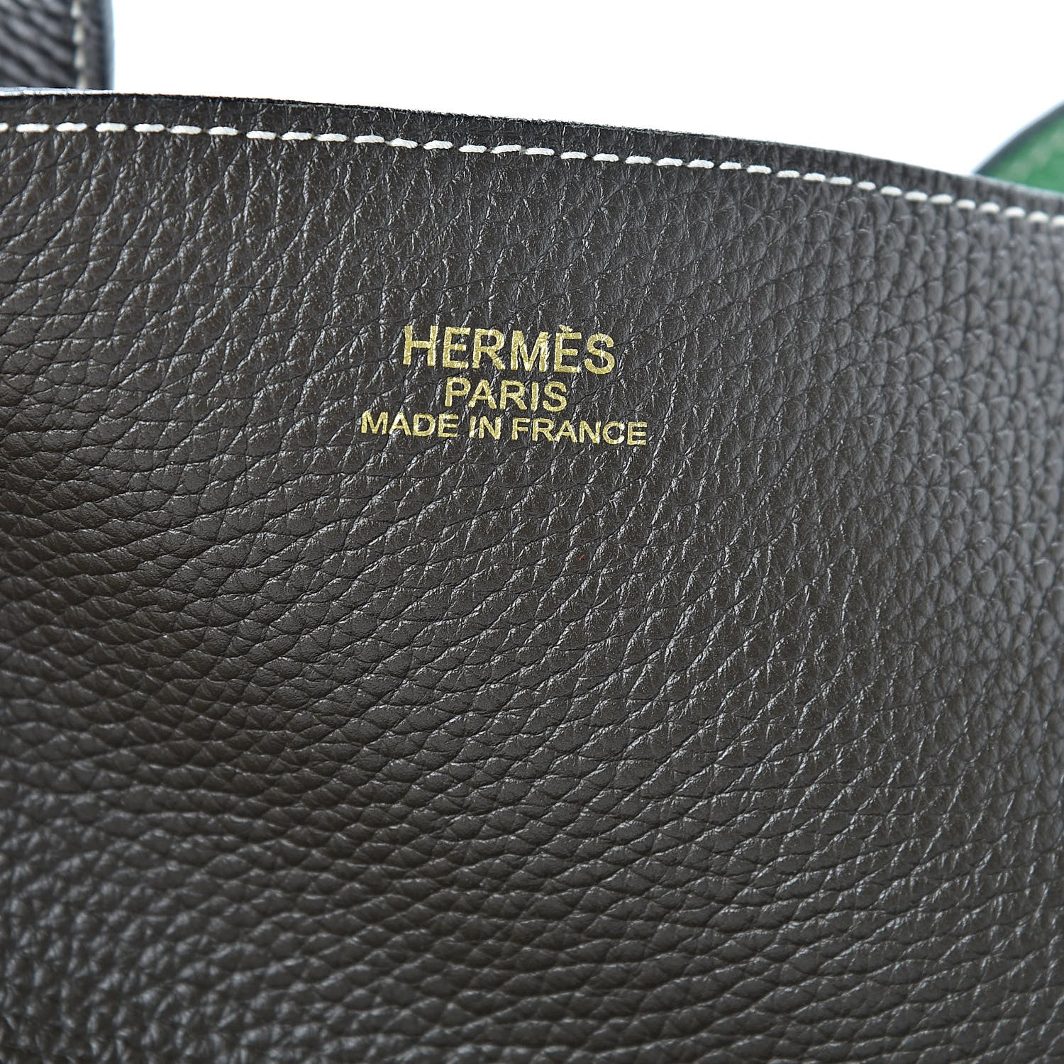 Hermes Taurillon Clemence Double Sens 45 Reversible Tote Bambou Vert Bronze 10 of 16