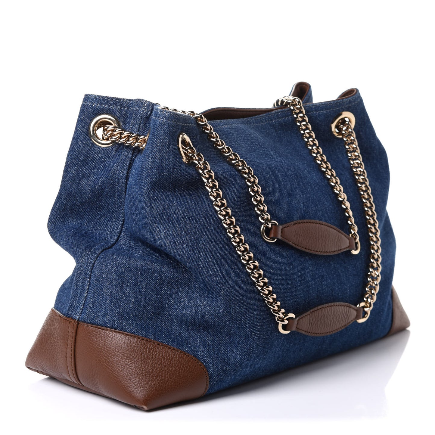 Denim Pebbled Calfskin Medium Soho Chain Shoulder Bag Blue Brown