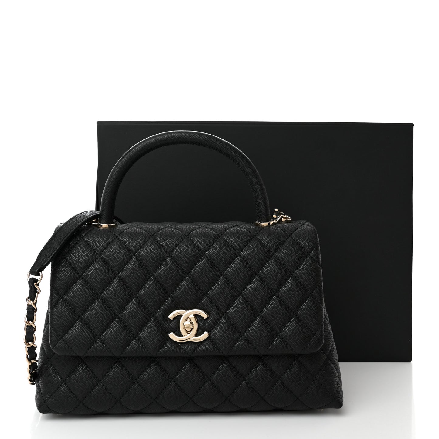 Caviar Quilted Small Coco Handle Flap Black