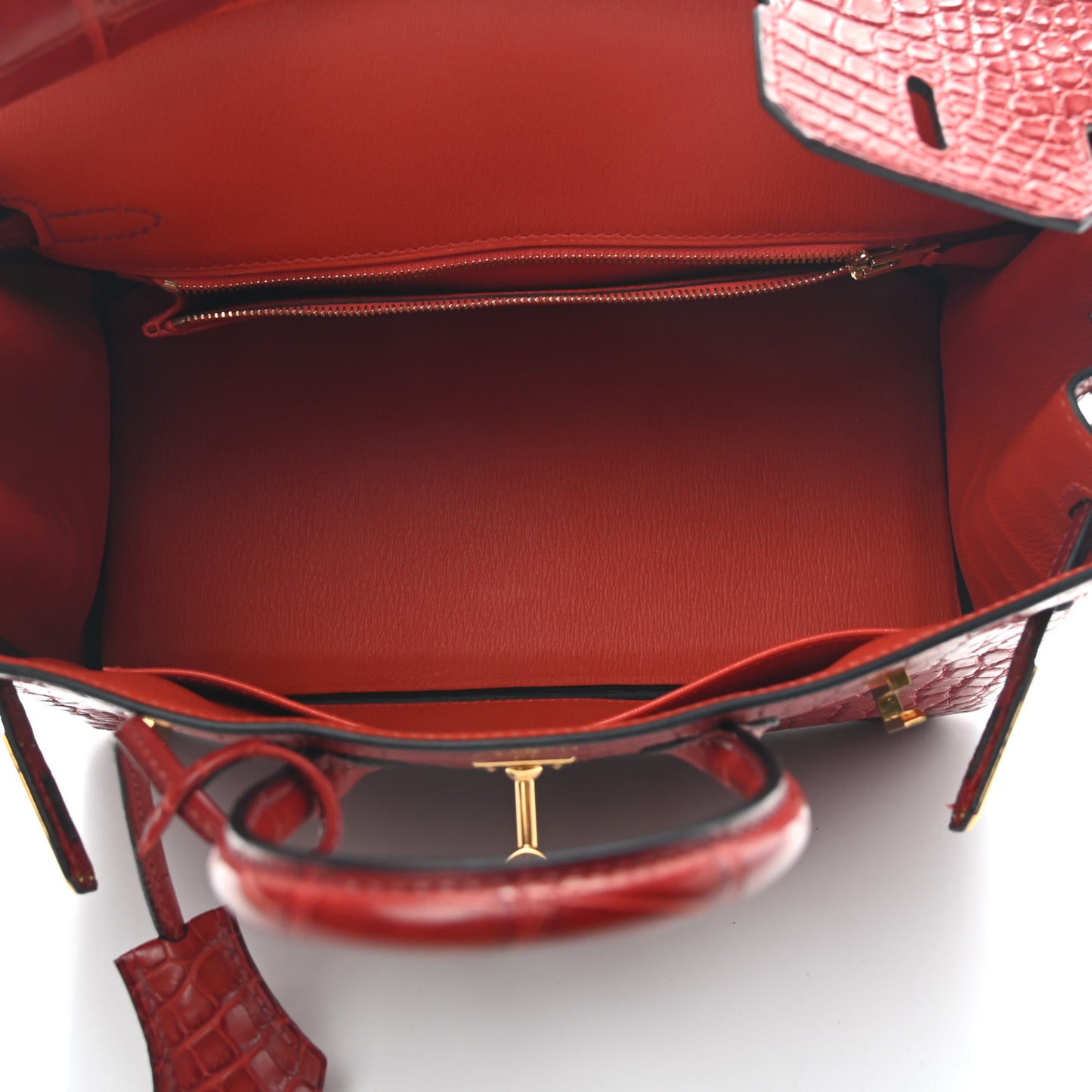 Matte Alligator Verso Birkin 25 Rouge H Orange Poppy