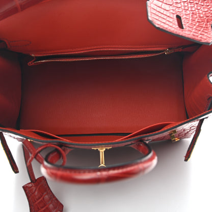 Hermes Matte Alligator Verso Birkin 25 Rouge H Orange Poppy 5 of 10