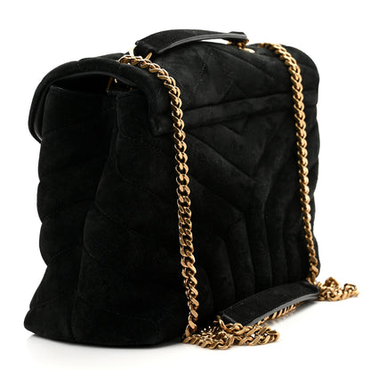 Saint Laurent Suede Calfskin Y Quilted Monogram Small Loulou Chain Satchel Black 3 of 10
