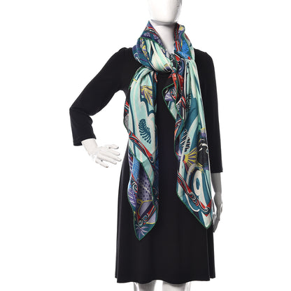 Hermes Cashmere Silk De La Mer Au Ciel Shawl 140 2 of 5