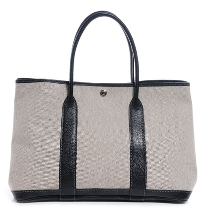 Hermes Toile Leather Garden Party MM Tote Black 1 of 8