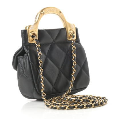 Chanel Calfskin Quilted Lady Handle Flap Card Holder With Chain Black 3 of 12