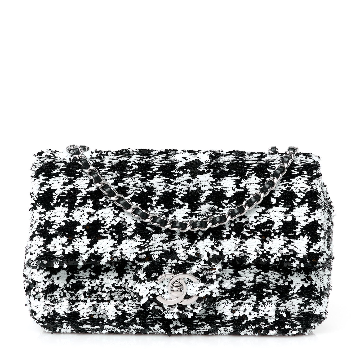Chanel Sequin Houndstooth Small Flap Black White 1744157