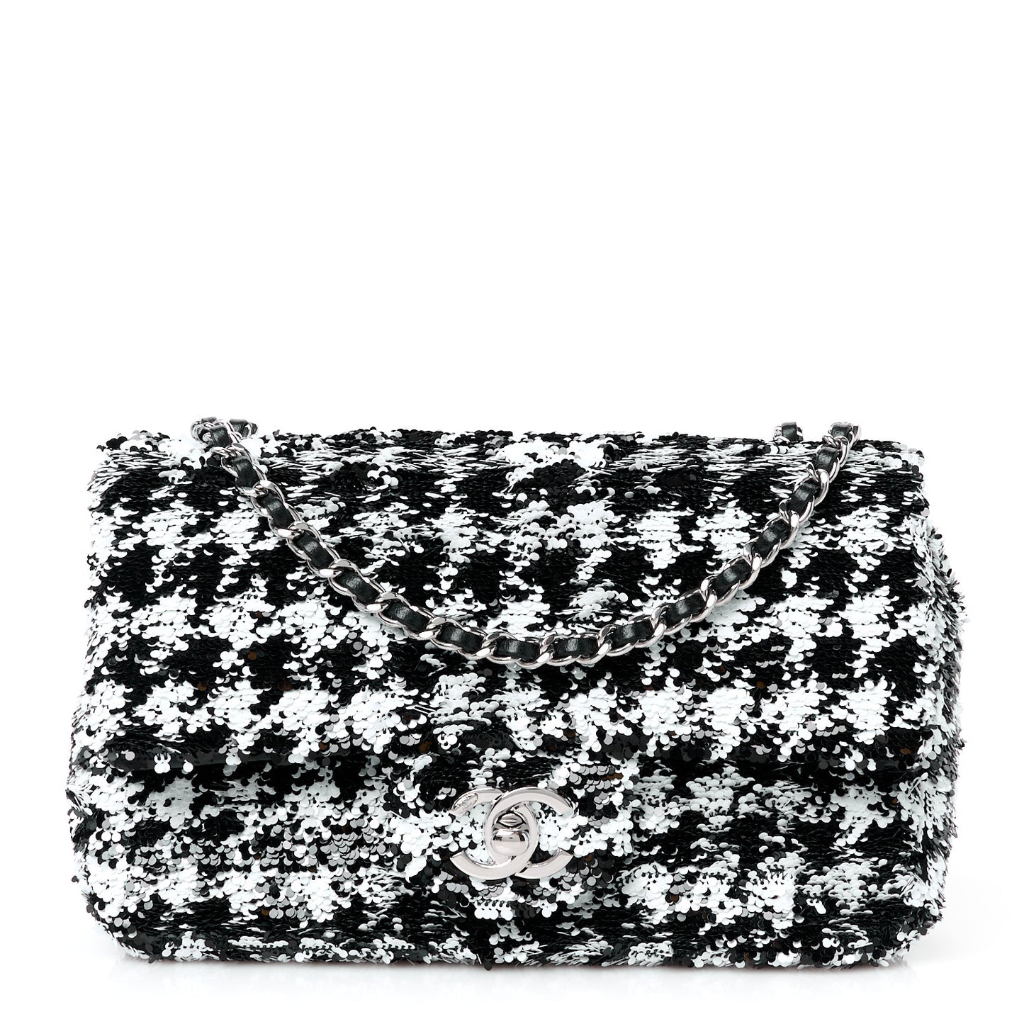 Sequin Houndstooth Small Flap Black White