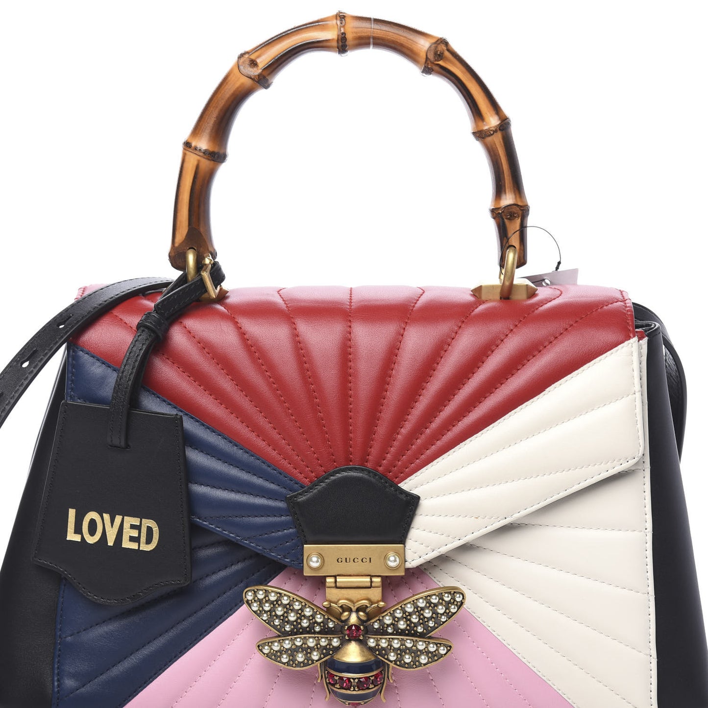Calfskin Bamboo Trapuntata Queen Margaret Top Handle Bag Blue Agata Hibiscus Red Mystic White Sugar Pink