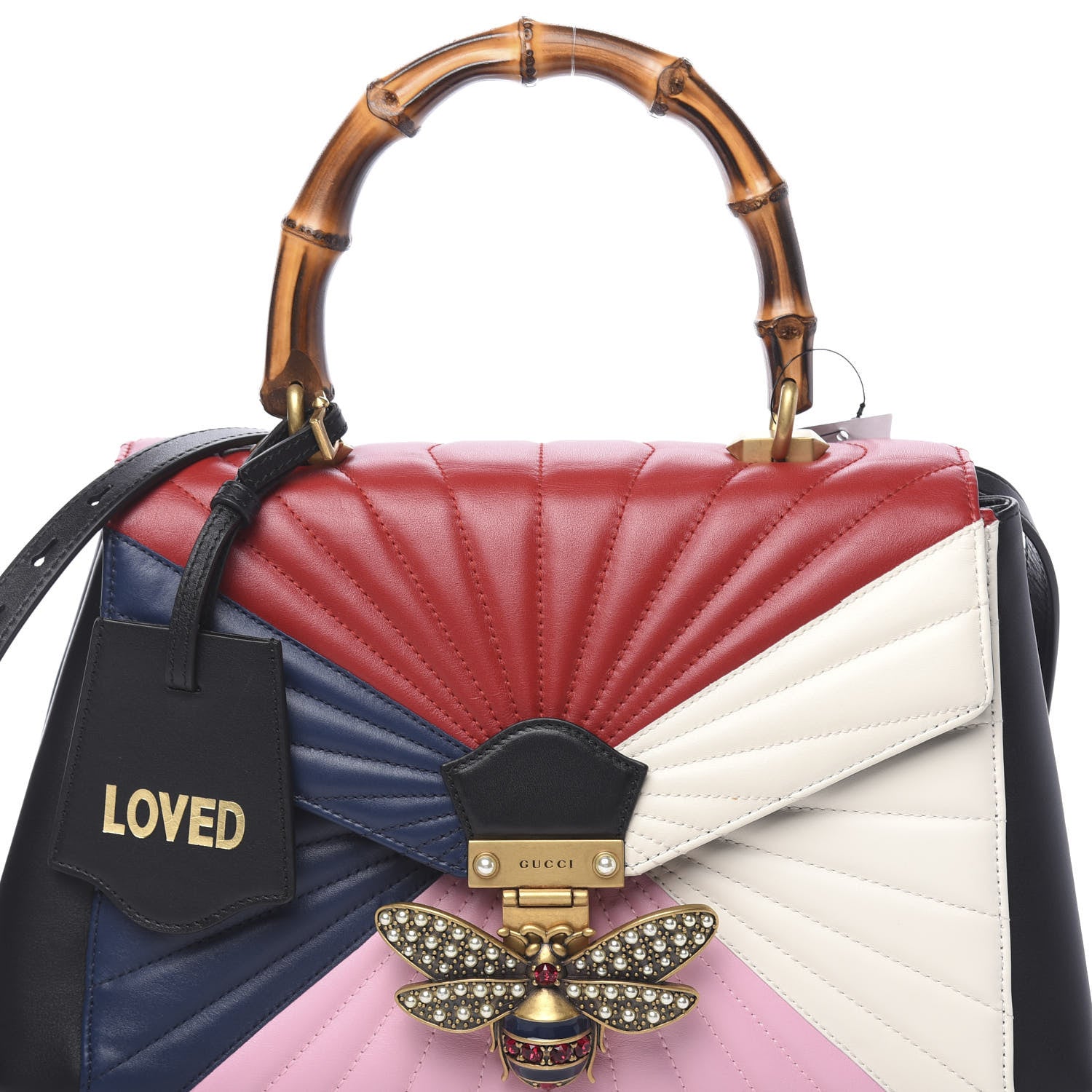Gucci Calfskin Bamboo Trapuntata Queen Margaret Top Handle Bag Blue Agata Hibiscus Red Mystic White Sugar Pink 11 of 12