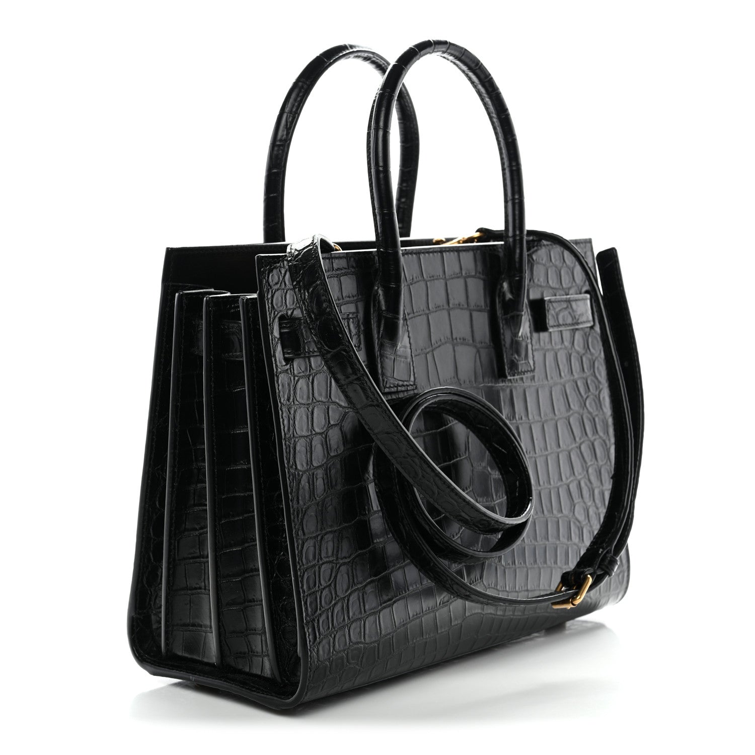 Saint Laurent Calfskin Crocodile Embossed Baby Sac De Jour Black 3 of 11