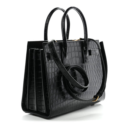 Saint Laurent Calfskin Crocodile Embossed Baby Sac De Jour Black 3 of 11