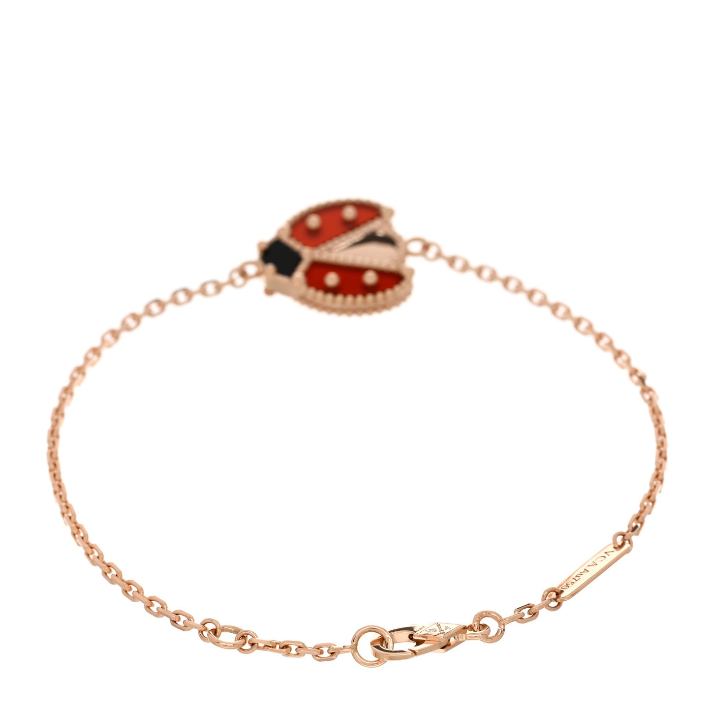 18K Rose Gold Carnelian Onyx Lucky Spring Open Wing Lady Bug Bracelet