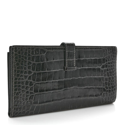 Hermes Shiny Alligator Bearn Gusset Wallet Graphite 3 of 6