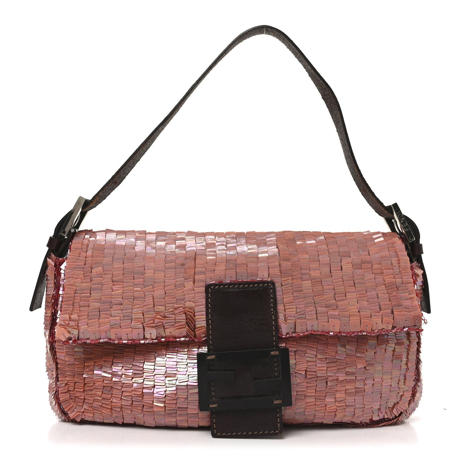 Fendi Sequin Beaded Baguette Pink Dark Brown 2 of 25