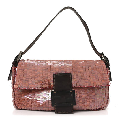 Fendi Sequin Beaded Baguette Pink Dark Brown 2 of 25