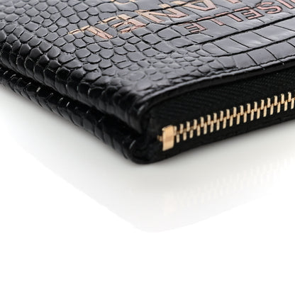 Chanel Calfskin Crocodile Embossed Cocodile Cosmetic Case Black Gold 11 of 13