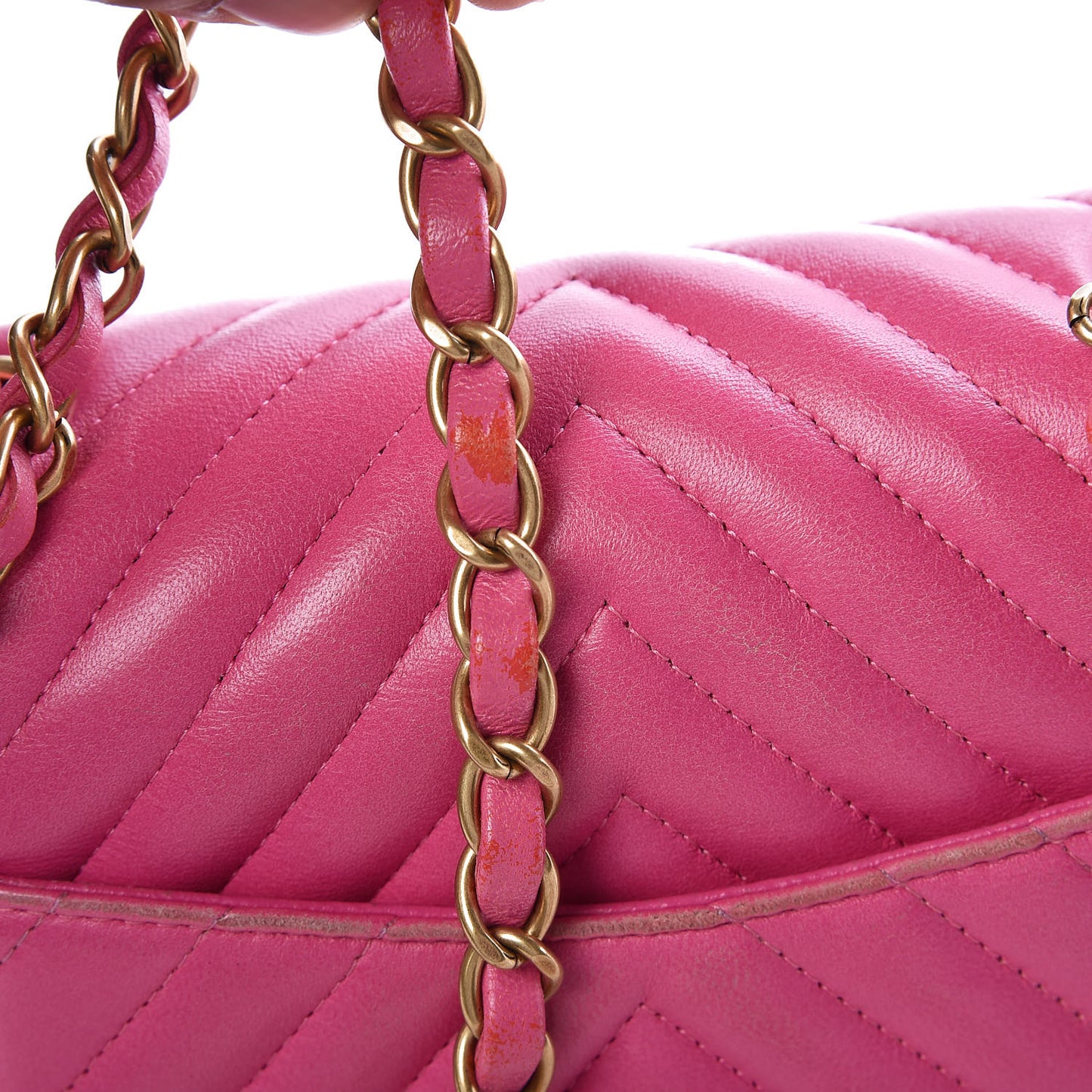 Lambskin Chevron Quilted Mini Square Flap Fuchsia