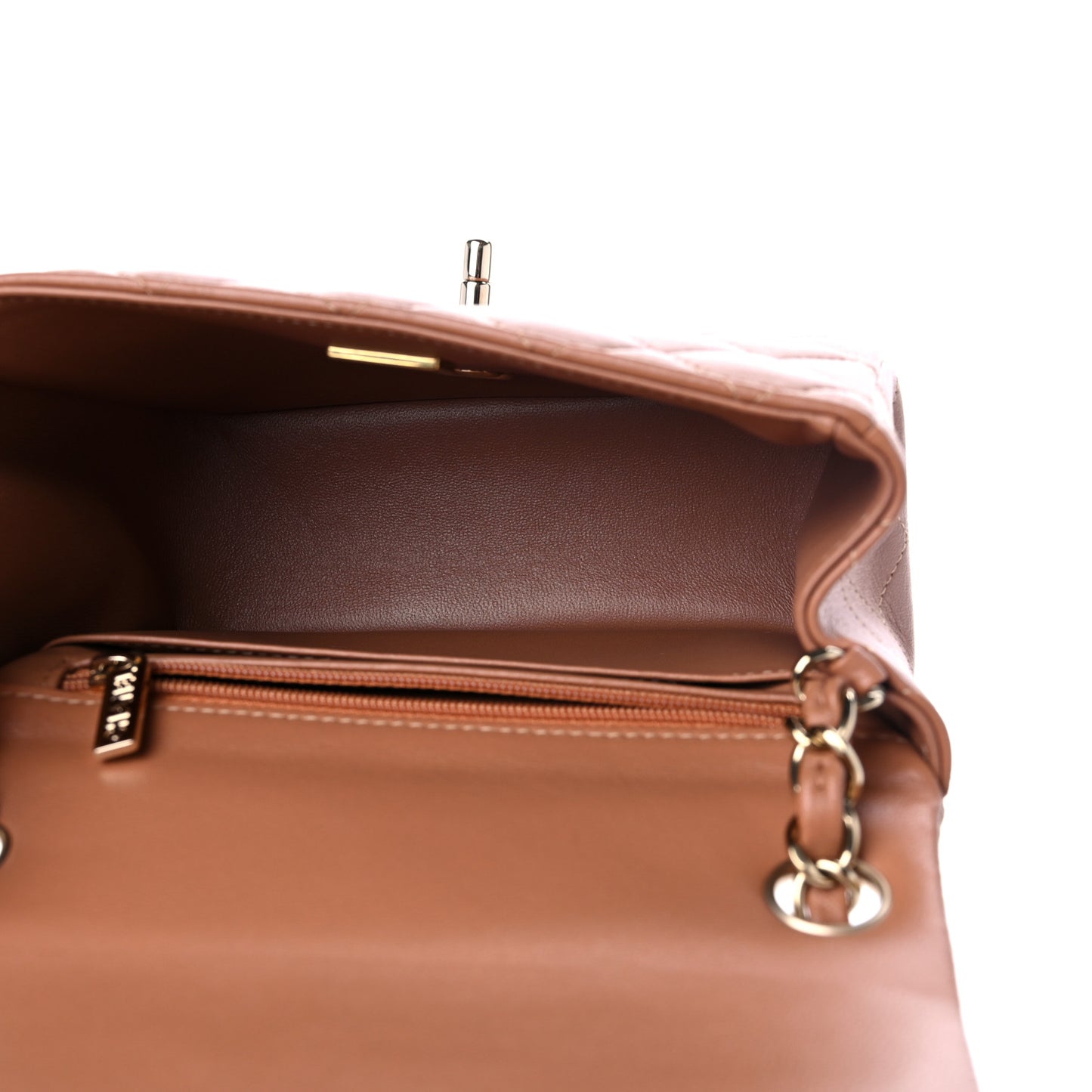 Lambskin Quilted Mini Square Flap Brown
