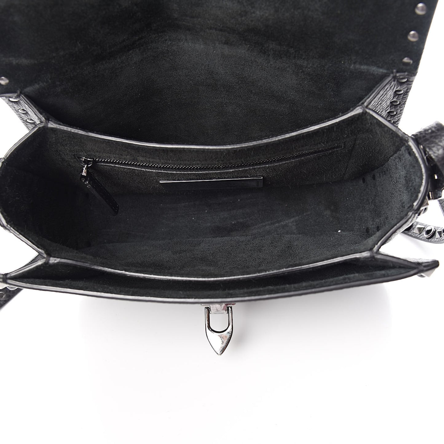 Pebbled Calfskin Onyx Medium Rockstud Rolling Flap Saddle Bag Black