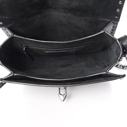 Valentino Garavani Pebbled Calfskin Onyx Medium Rockstud Rolling Flap Saddle Bag Black 5 of 9