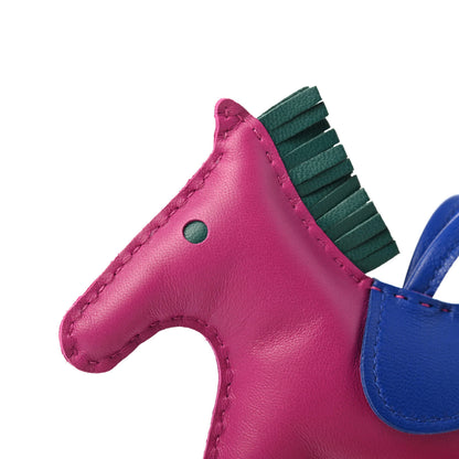 Hermes Milo Lambskin Grigri Rodeo Horse Bag Charm MM Rose Pourpre Malachite Bleu Electrique 4 of 4