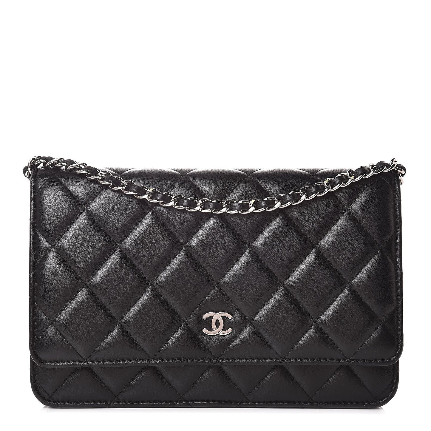 Lambskin Quilted Wallet On Chain WOC Black