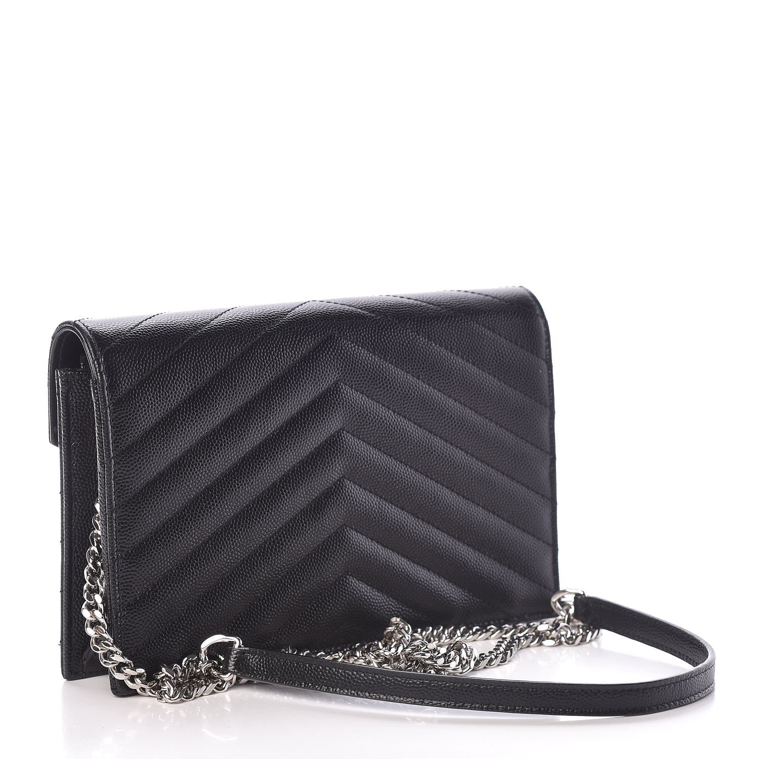 Saint Laurent Grain De Poudre Matelasse Chevron Monogram Envelope Chain Wallet Black 3 of 13