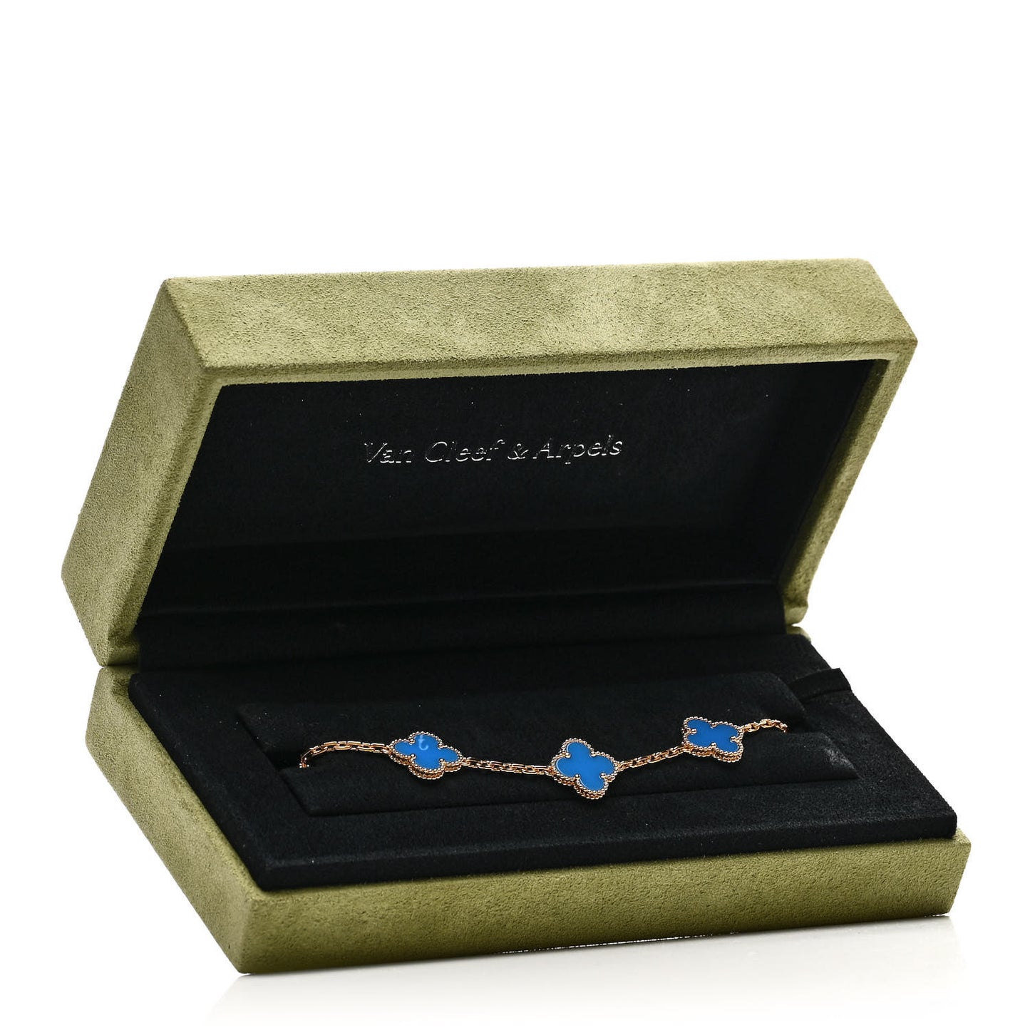 VAN CLEEF & ARPELS 18K Yellow Gold Blue Agate 5 Motifs Vintage Alhambra Bracelet