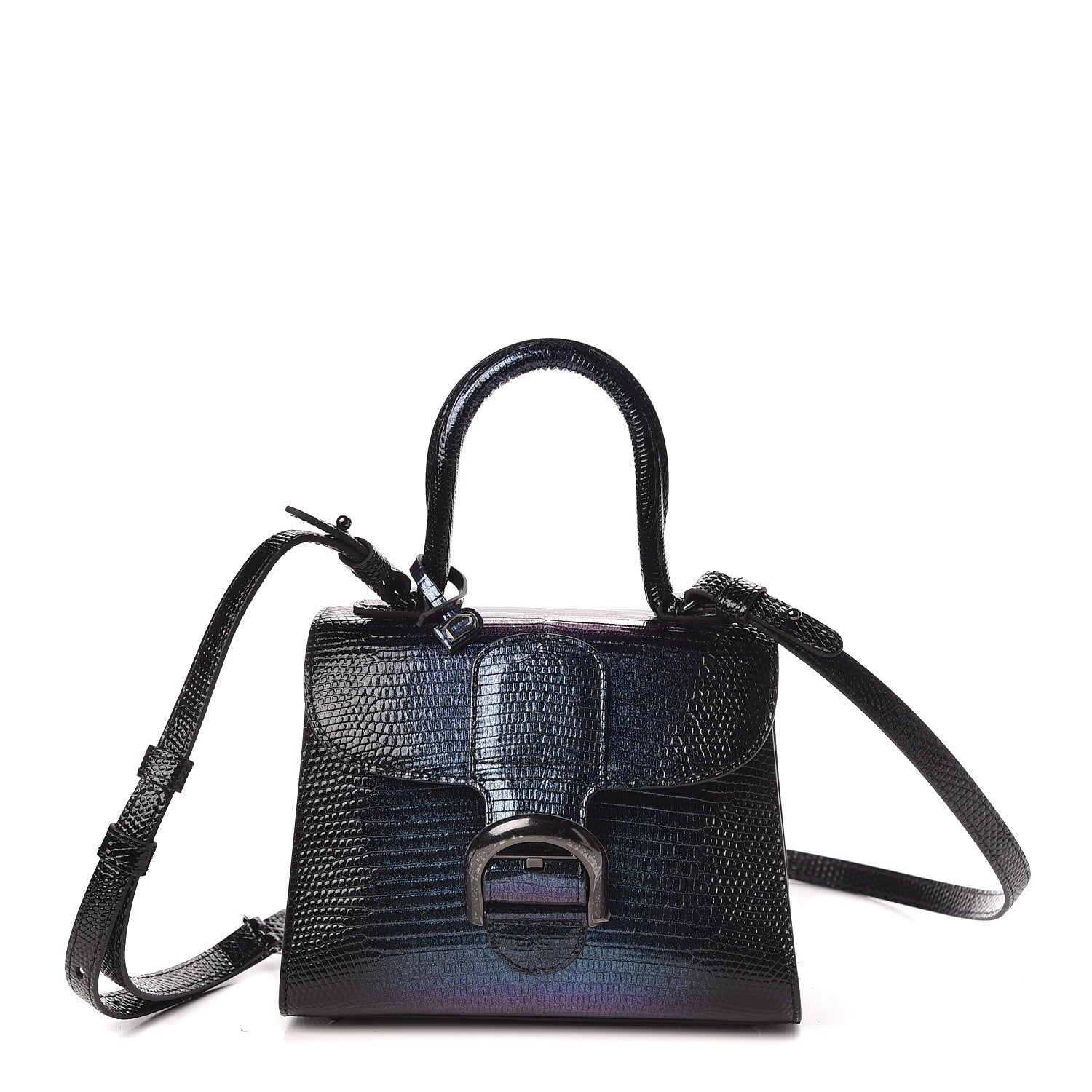 Delvaux Iridescent Lizard Mini Brillant Satchel Black 1 of 11