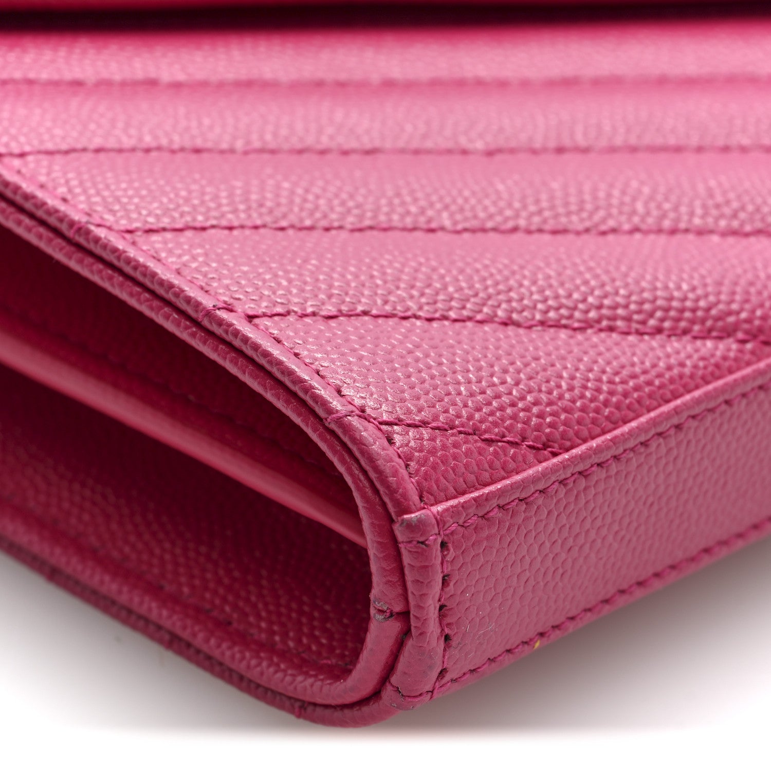 Saint Laurent Grain De Poudre Matelasse Chevron Monogram Chain Wallet Hot Pink 8 of 10