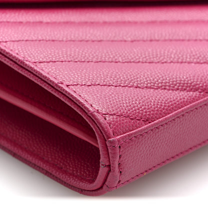 Saint Laurent Grain De Poudre Matelasse Chevron Monogram Chain Wallet Hot Pink 8 of 10