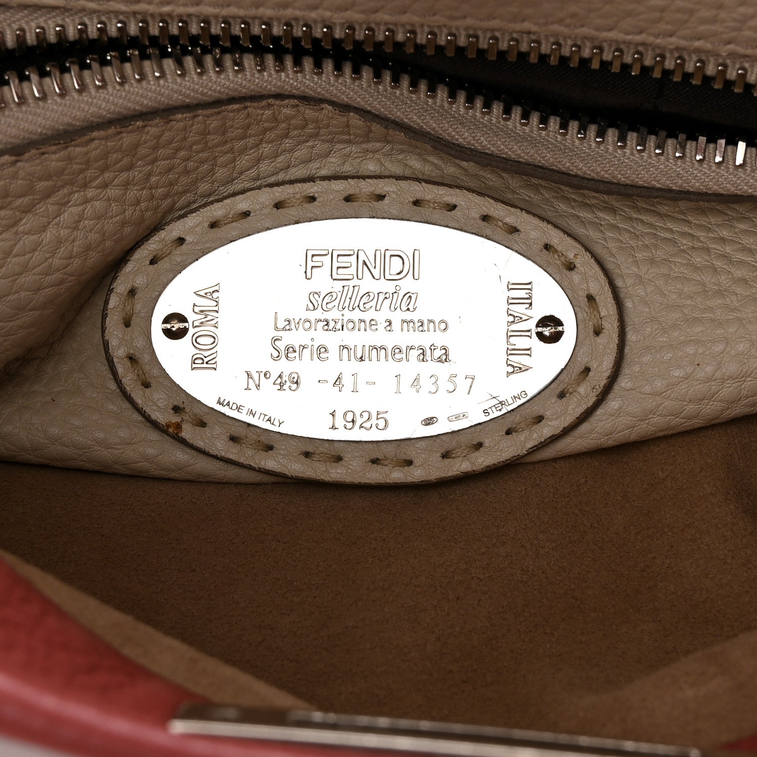 Fendi Cuoio Romano Selleria Bi-Color Medium Peekaboo Iconic Satchel Rosso Latte 7 of 15