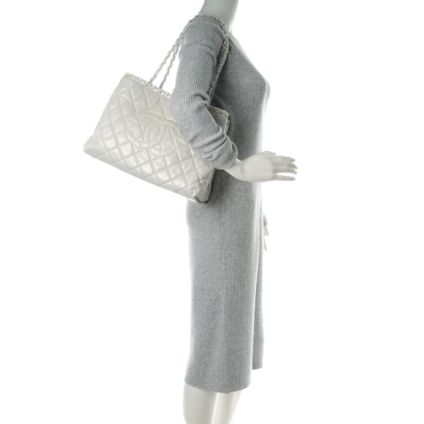 Glazed Calfskin Quilted Small Chain Me Tote Dark White