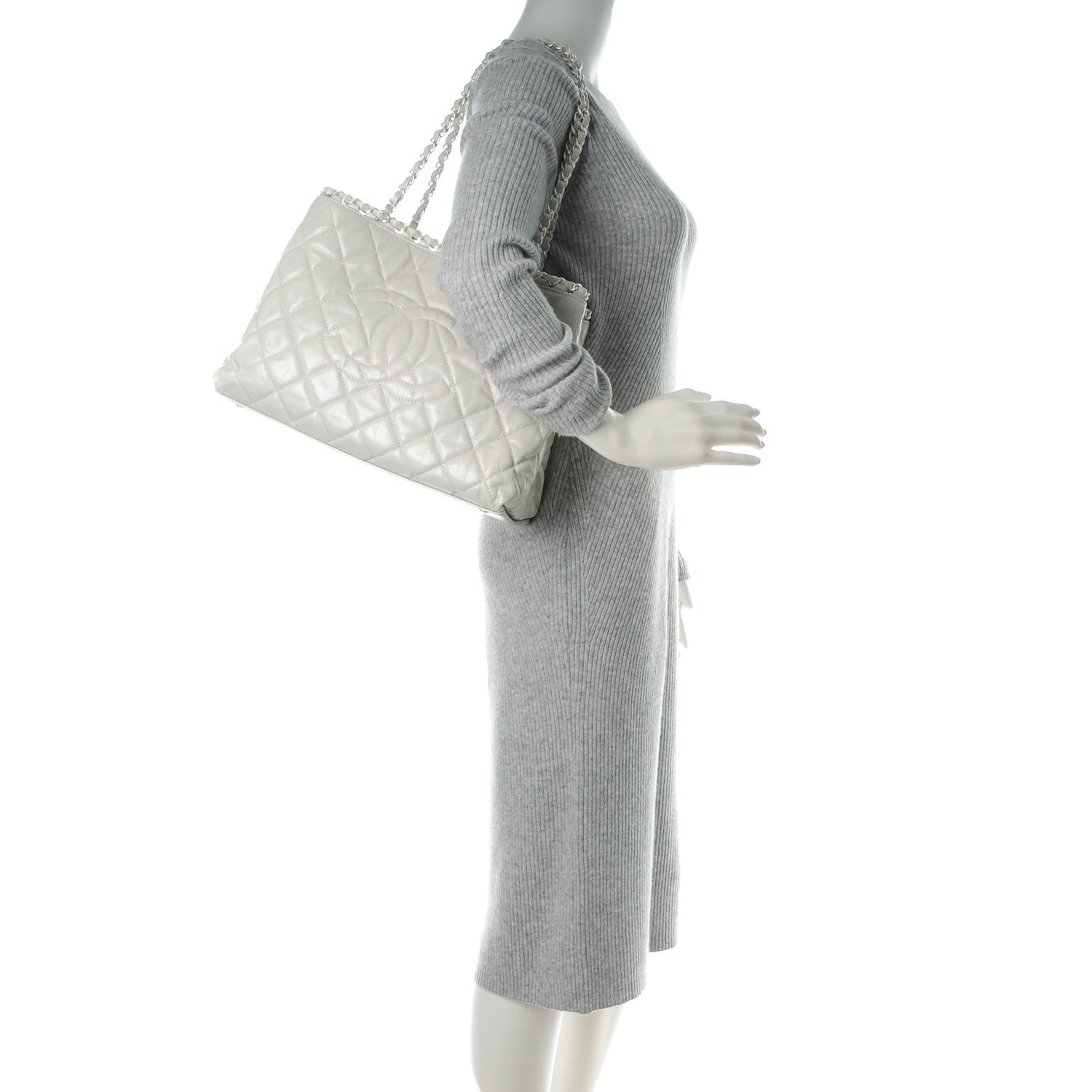 Chanel Glazed Calfskin Quilted Small Chain Me Tote Dark White 2 of 7
