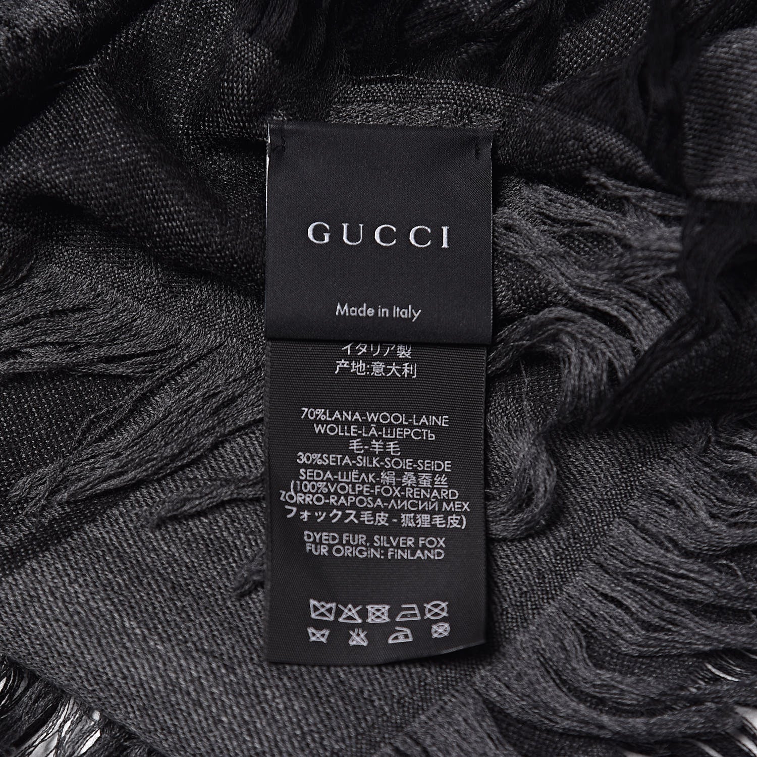 Gucci Wool Silk Fox Fur Monogram Shawl Scarf Black 4 of 4