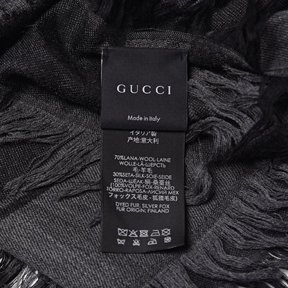 Gucci Wool Silk Fox Fur Monogram Shawl Scarf Black 4 of 4