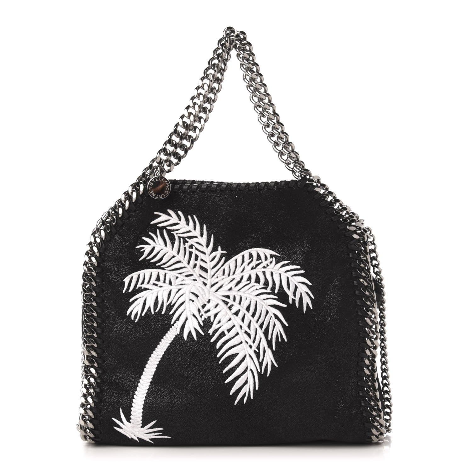 Stella McCartney Shaggy Deer Embroidered Palm Tree Mini Falabella Tote Black 3 of 11