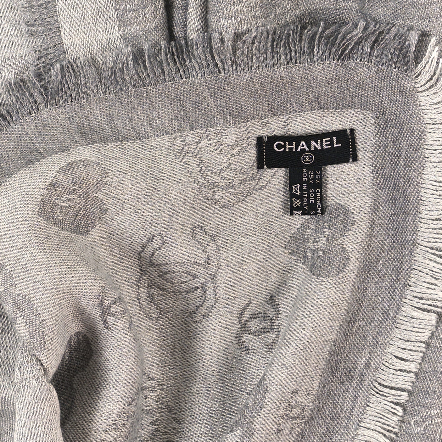 Chanel Cashmere Silk CC Heart Scarf Grey 3 of 3