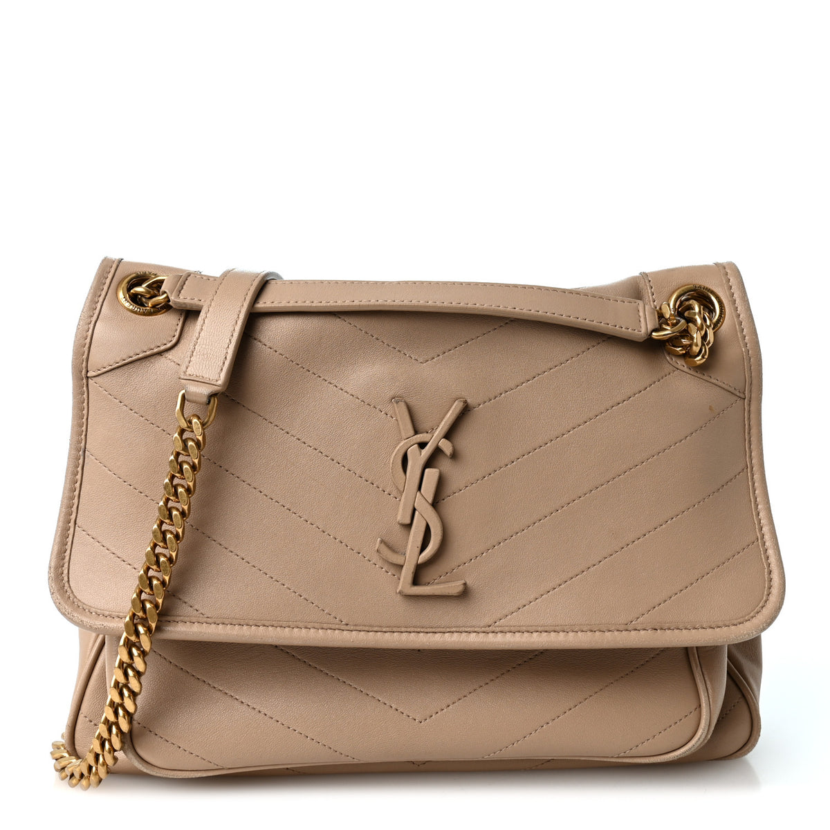 Lambskin Matelasse Monogram Medium Niki Chain Satchel Dark Beige
