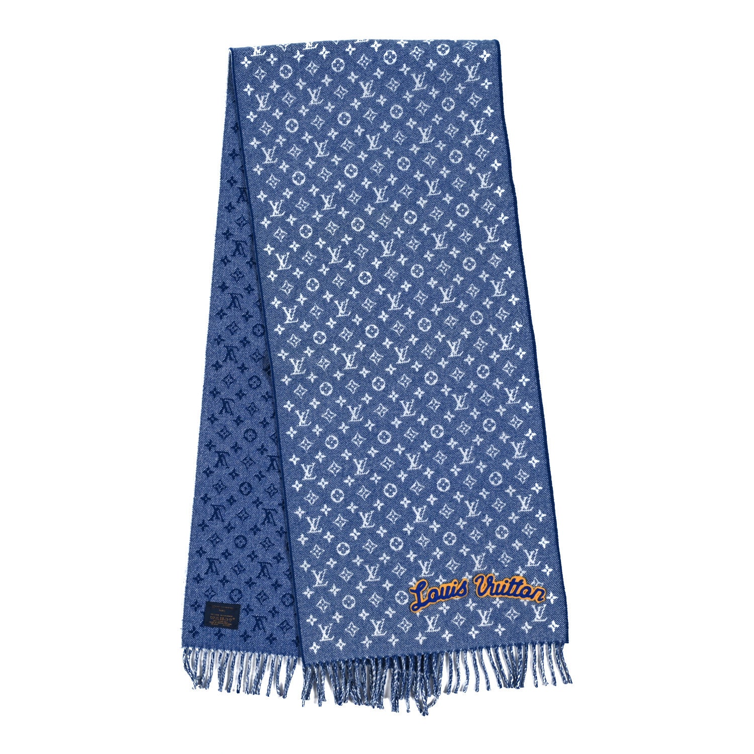 Louis Vuitton Wool Cashmere Denimbellished City Scarf Blue 2 of 3