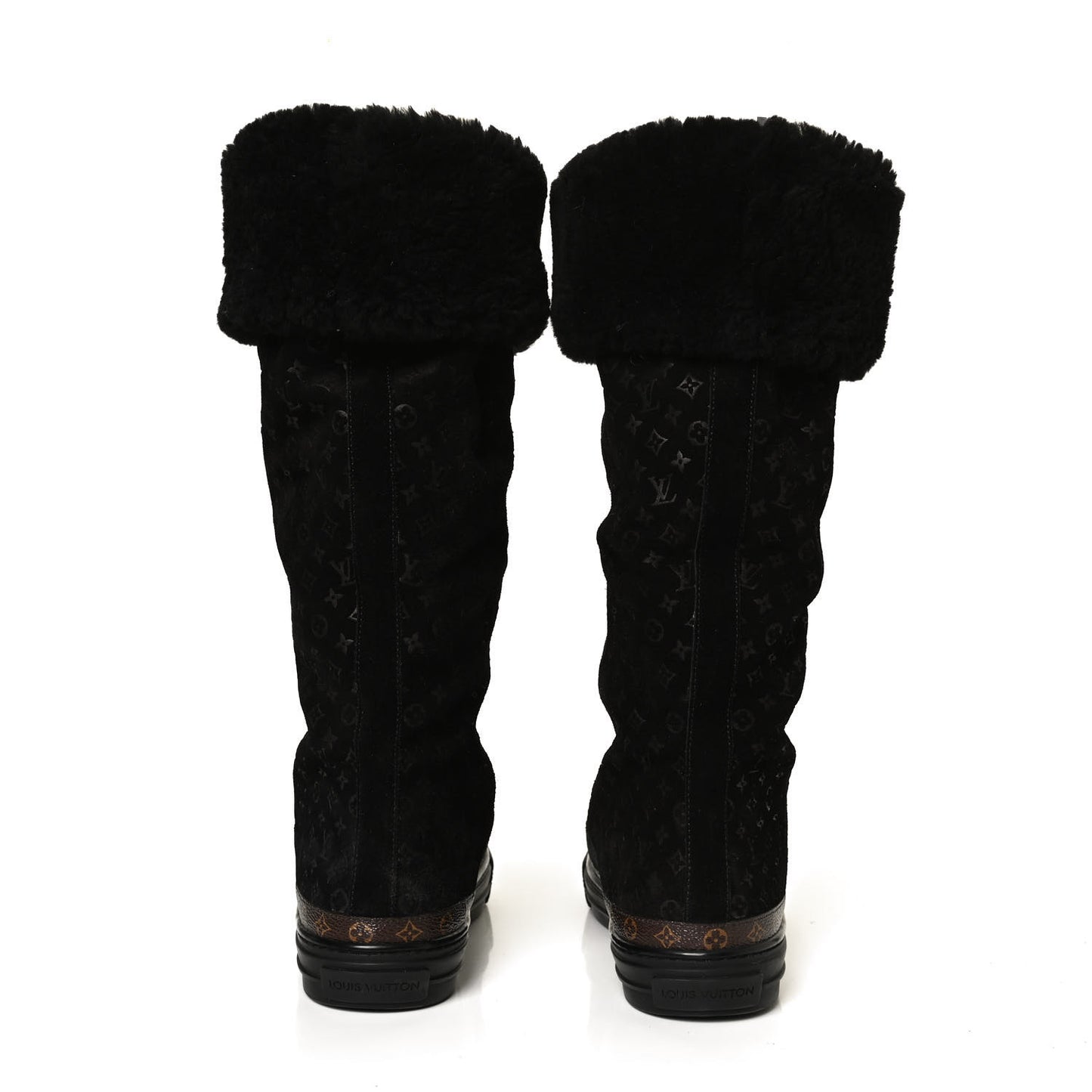 Suede Calfskin Monogram Embossed Snowball Flat Half Boots 39.5 Black