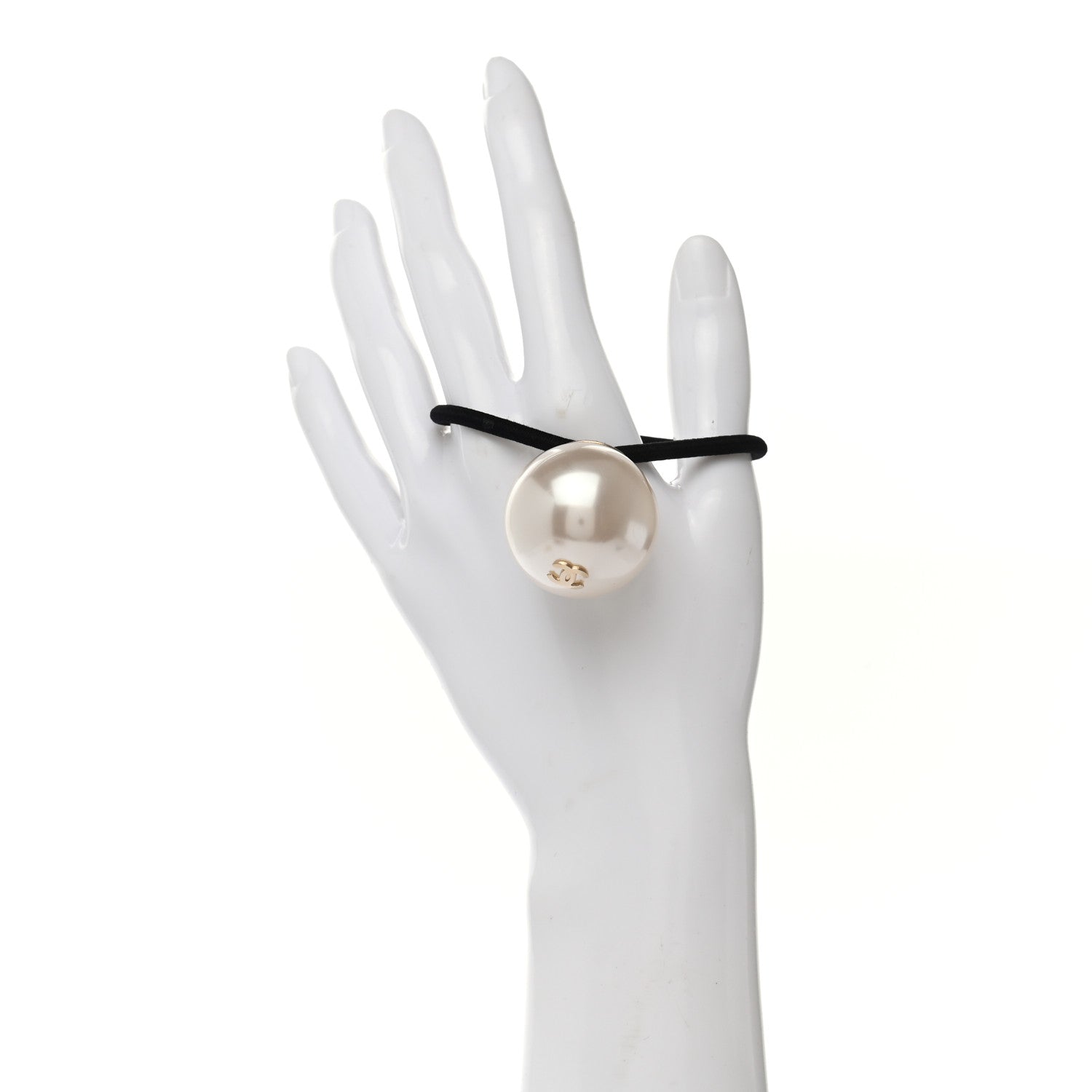 Chanel Pearl CC Hair Tie Black White 2 of 4